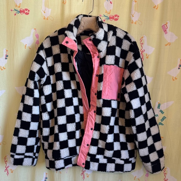 Vans Kids Black and White Checkered Puffer with Pink Details - Picture 1 of 3